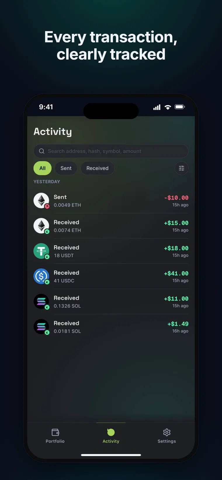 Sefa activity — every transaction clearly tracked