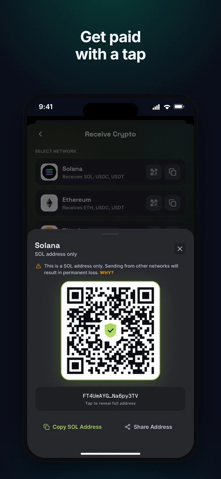 Sefa receive — get paid with a tap via QR